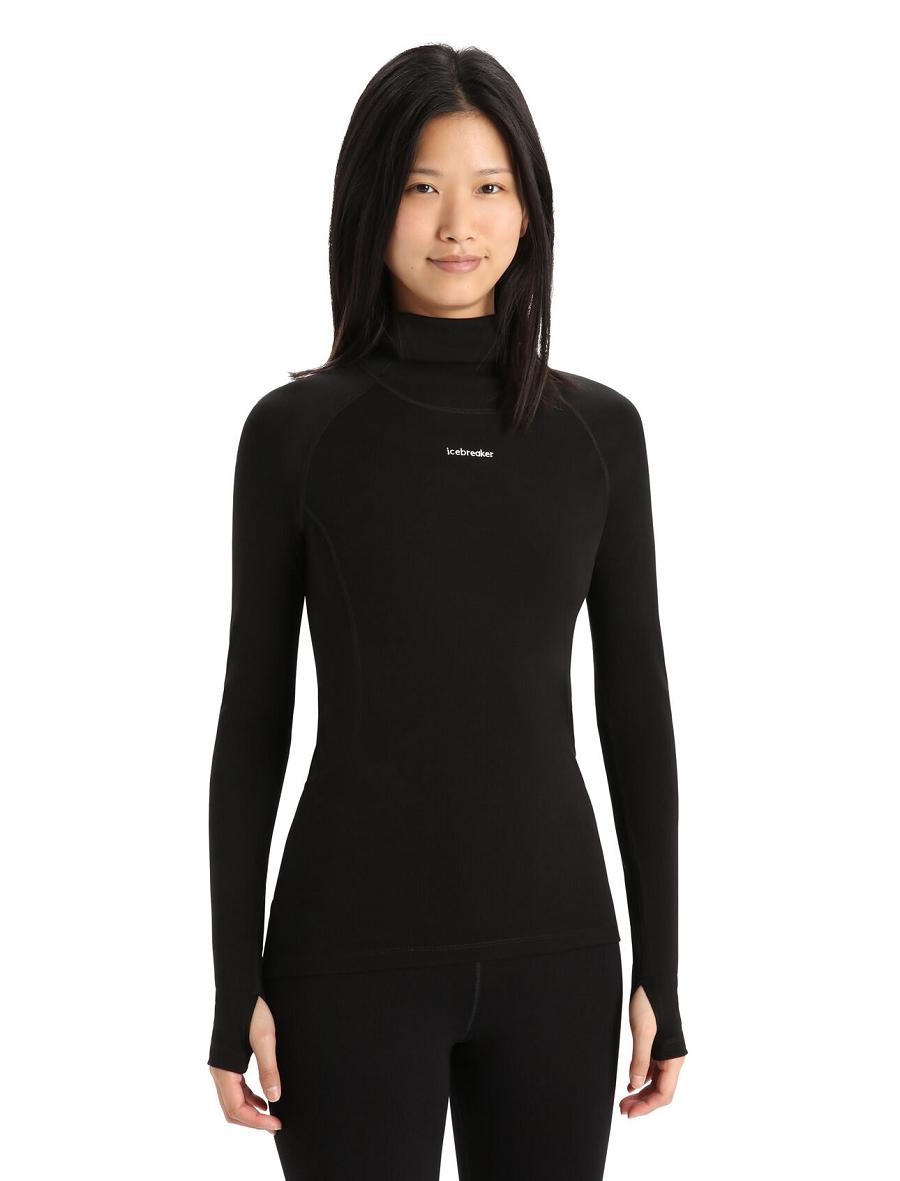 Base Layers Icebreaker MerinoFine™ Long Sleeve Roll Neck Femme Noir | FR 1896XYUF